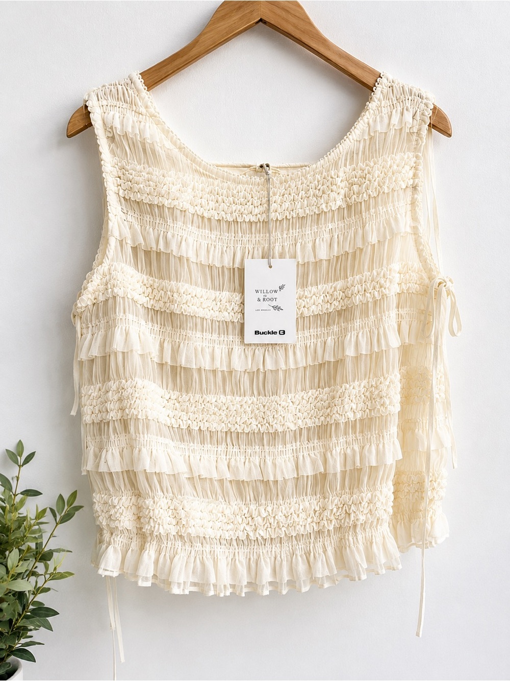 Willow & Root Cream Smocked Ruffle Camisole